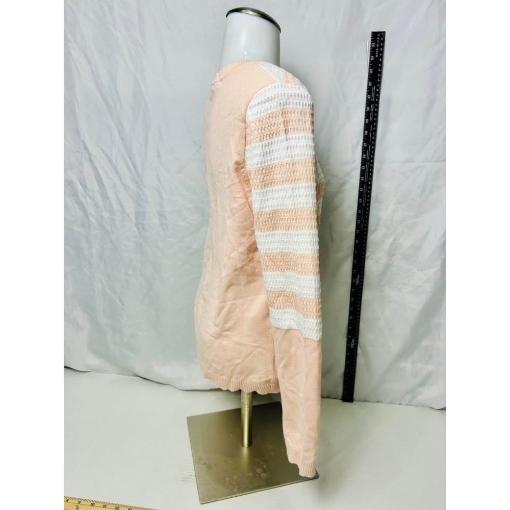 Calvin Klein ~ Women Striped Button Front Cardigan ~ Peach & White ~ Size Small - Picture 6 of 10